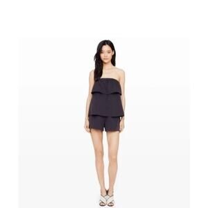 Club Monaco Leele Romper Tiered Ruffle Strapless Pocket Romper Dark Gray 2